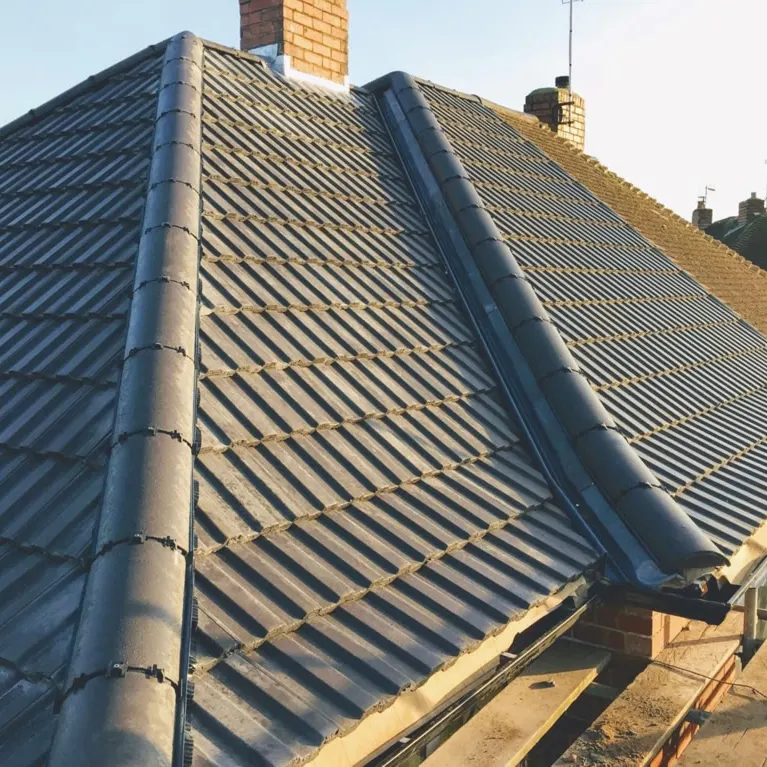 New lead valley on a tiled roof