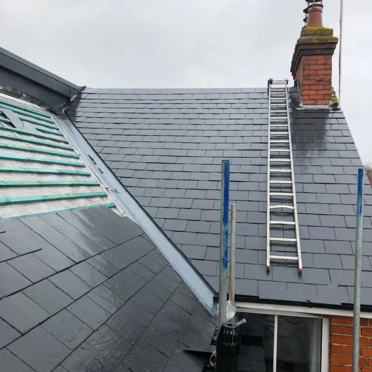 Slate roof work in progress