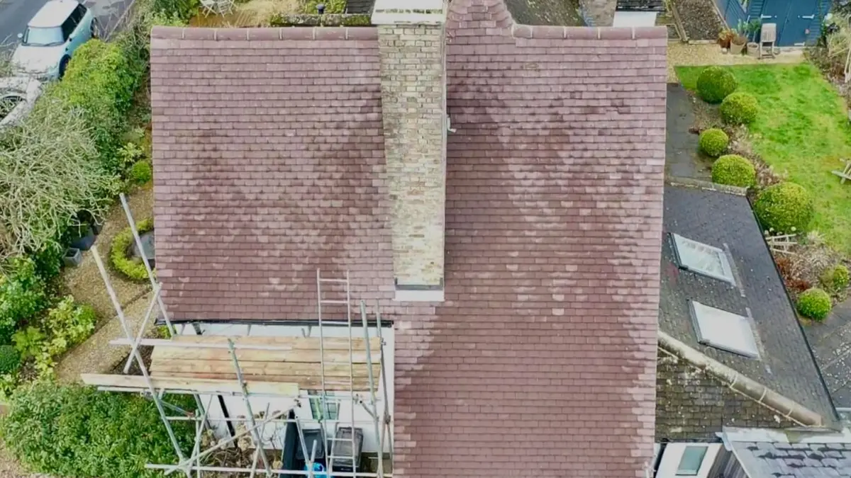 A newly tiled roof photographed from above