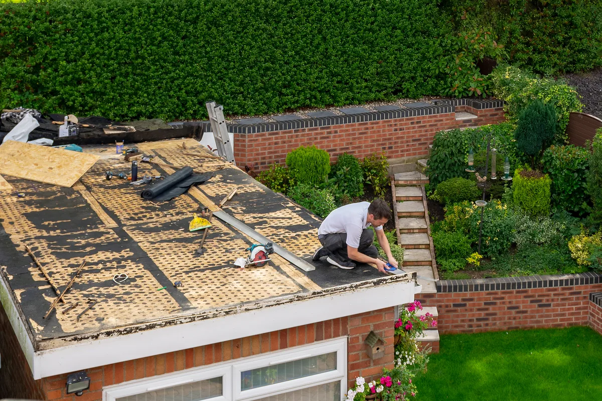 A small flat roof over a rear extension